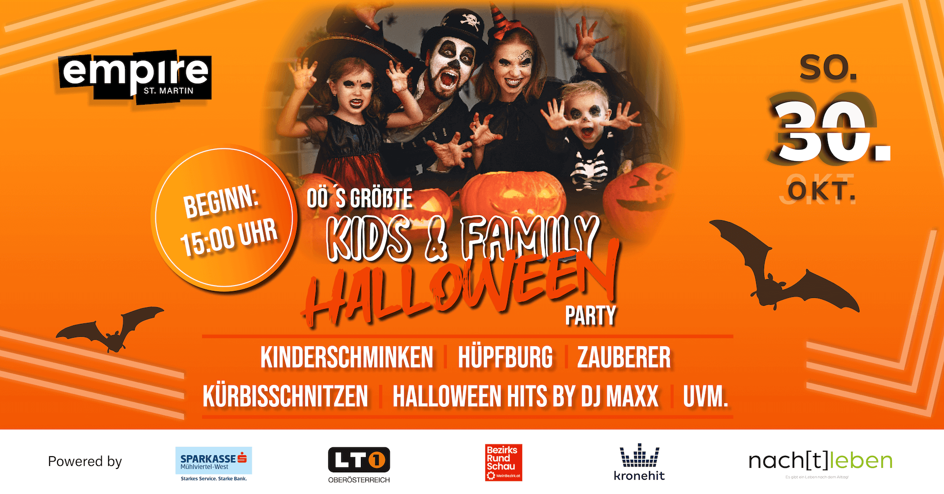 OÖ's größte Kids & Family HALLOWEENPARTY | SO 30.10.